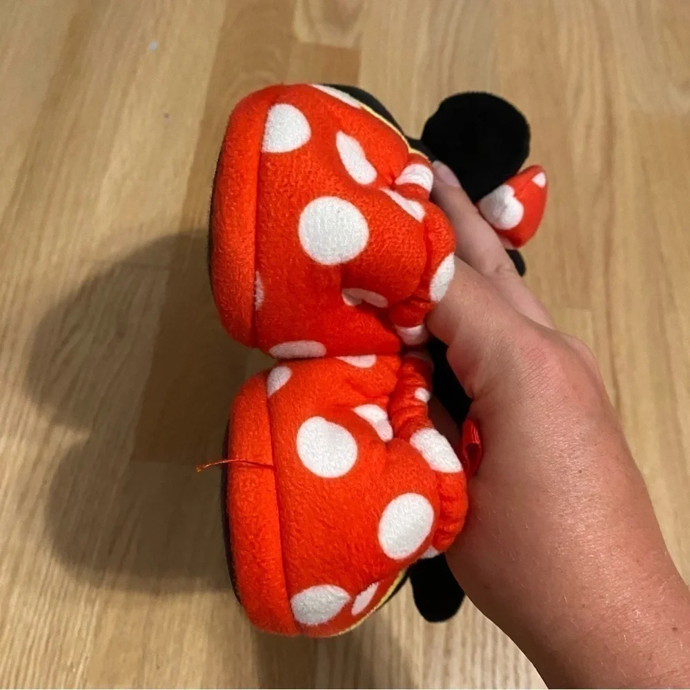 Disney Minnie Mouse Plush Slippers Sz 11/12 Red Black Polka Dot 3D  Box KB